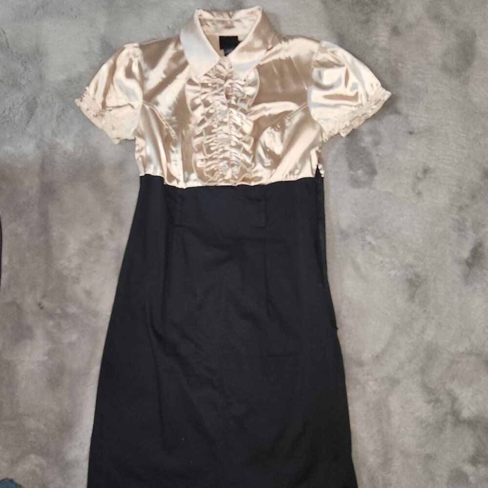 Gold/ Black Satin Short Sleeve Mini Dress Size 7